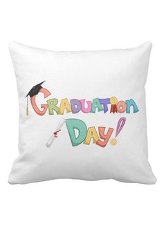 Buy Gruduation Day Printed Pillow White/Black/Yellow 40x40centimeter in UAE