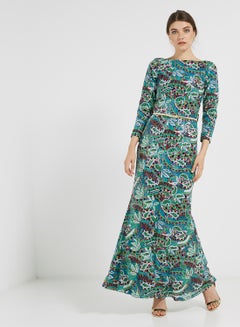 Buy Sequin Detailed Three Quarter Sleeves Maxi Dress Multicolour in UAE