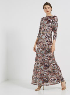 Buy Sequin Detailed Three Quarter Sleeves Maxi Dress Multicolour in UAE