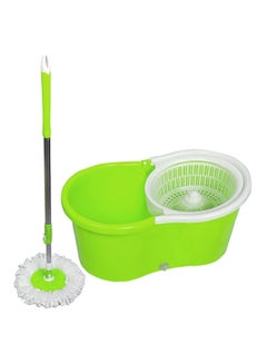 Buy 360 Degree Spin Round Mop With Bucket Neon Green/White in UAE