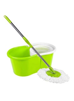 Buy 360-Degree Rotating Stainless Steel Spin Mop With Bucket Green/White in UAE
