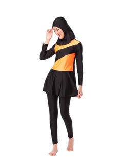 اشتري لباس سباحة بوركيني إسلامي بتصميم مزود بحجاب برتقالي/أسود في السعودية