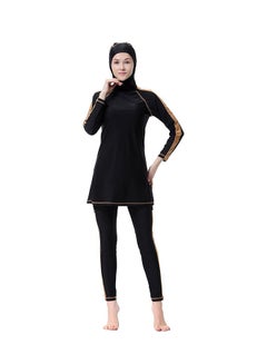 Buy Islamic Stripe Design Burkinis With Separated Hijab Black/Gold in Saudi Arabia