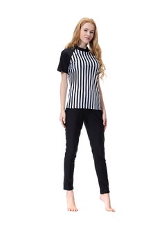 Buy Stripe Printed Casual Swimsuit Black/White in Saudi Arabia