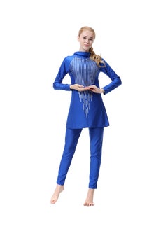 Buy Solid Long Sleeve Hooded Three Piece Burkinis Blue in Saudi Arabia