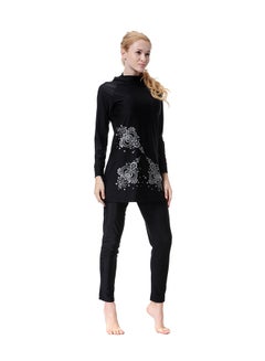 Buy Printed Design Long Sleeve Hooded Burkinis Black in Saudi Arabia