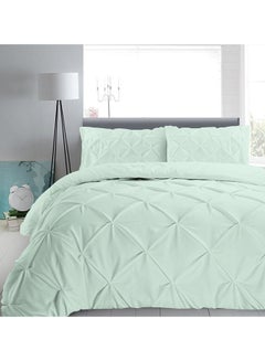 Buy 3-Piece Pinch Pleated Egyptian Cotton Duvet Cover Set Light Green/White in Saudi Arabia