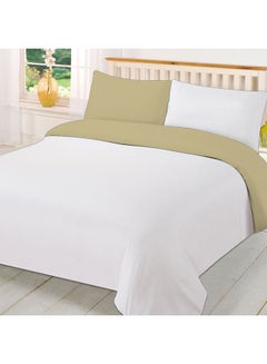 Buy 3-Piece Reversible Egyptian Cotton Duvet Cover Set Beige/White in Saudi Arabia