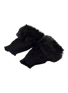 اشتري Fashion Arm Warmer Fingerless Knitted Fur Trim Mitten Gloves Black في السعودية