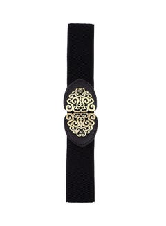 Buy Retro Vintage Deisgn Flower Elastic Stretch Buckle Wide Waist Belt Black in UAE