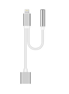 Buy 2-In-1 USB Lighting To 3.5 mm Female Converter Cable White/Silver in Saudi Arabia