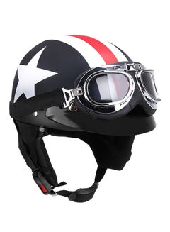 Buy Half Open Face Motorbike Helmet With Goggles And Visor Scarf 54-60cm in UAE