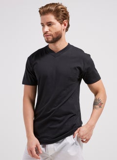 Buy V-Neck Short Sleeves T-Shirt Black in UAE