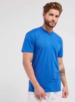 Buy V-Neck Short Sleeves T-Shirt Blue in UAE