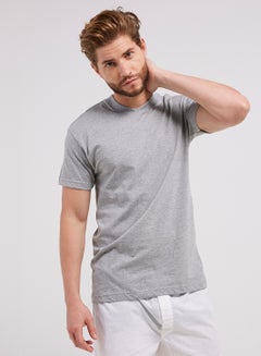 Buy V-Neck Short Sleeves T-Shirt Grey in UAE