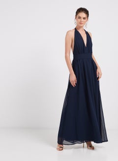 Buy Halter Neck Bella Maxi Dress Dark Blue in UAE