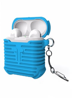 Buy Soft Silicone Protective Case Cover With Key Chain For Apple AirPods Blue in Saudi Arabia