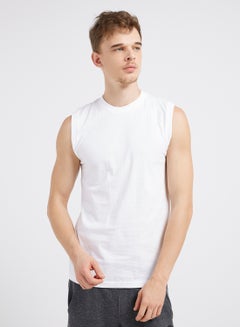 Buy Sleeveless Crew Neck T-Shirt White in UAE