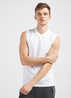 Buy Sleeveless V-Neck T-Shirt White in UAE