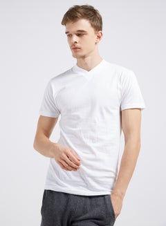 Buy V-Neck Short Sleeves T-Shirt White in UAE