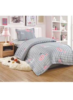 Buy 3-Piece Lemon Printed Comforter Set Microfiber Grey/Pink Single in Saudi Arabia