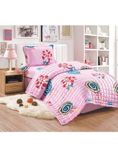 Buy 3-Piece Sweets Print Comforter Set Microfiber Pink/Blue Single in Saudi Arabia