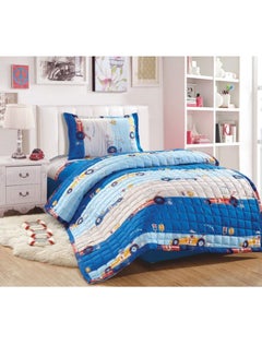 Buy 3-Piece Comforter Sets Microfiber Blue/White Single in Saudi Arabia