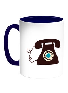 اشتري قدح قهوة مطبوع عليه صورة هاتف كلاسيكي أبيض/أزرق 11أوقية في السعودية