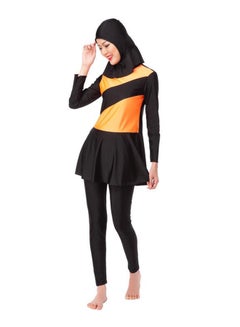 اشتري لباس سباحة بوركيني عربي من قطعتين مع حجاب متصل به برتقالي/أسود في السعودية