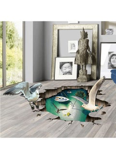 Buy 3D Broken Floor Seagull Art Removable Wall Sticker Green/White 60x90centimeter in Saudi Arabia