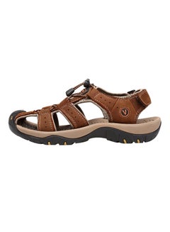 Buy Non Slip Hook & Loop Casual Sandals Brown/Black/Beige in Saudi Arabia