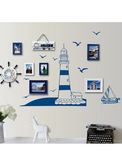 Buy Sailing Boat Tower Removable Wall Sticker Blue in Saudi Arabia