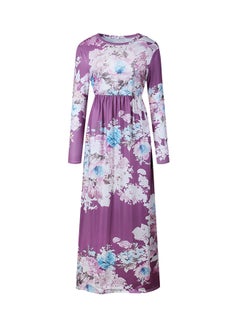 Buy Floral Print Round Neck Maxi Dress Multicolour in UAE