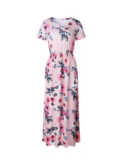 Buy Floral Print Round Neck Maxi Dress Multicolour in UAE