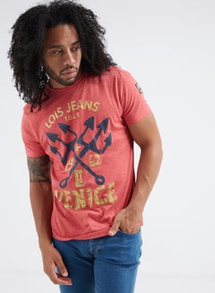 Buy Printed Round Neck T-Shirt 559 Red in UAE