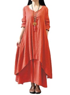 اشتري New Fashion Solid Long Sleeves Boho Long Maxi Dress G8214O برتقالي في الامارات