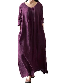 Buy Autumn Long Sleeves Cotton Retro Boho Maxi Dress G9543PU Purple in UAE