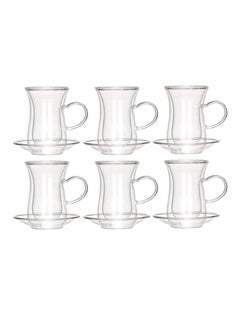 Buy 12-Piece Double Wall Tea Glass Set With Handle Clear 80ml in Saudi Arabia