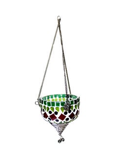 Buy Ramadan Hanging Candle Lantern Lamp White/Green/Silver 10cm in UAE