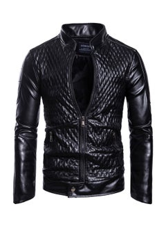 Buy Leather Diamond Jacket Black in UAE