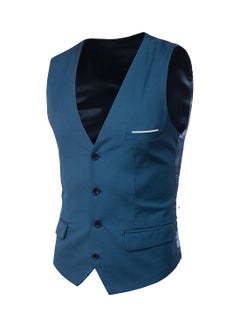 Buy Solid Sleeveless Business Waistcoat Blue in UAE