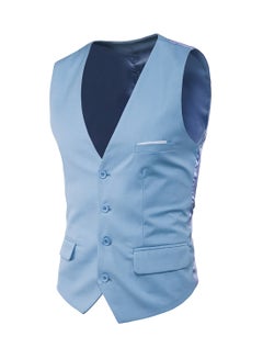 Buy Solid Sleeveless Business Waistcoat Blue in Saudi Arabia