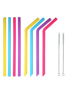 Buy 8-Piece Silicone Straw Set With Cleaning Brush Multicolour in Saudi Arabia