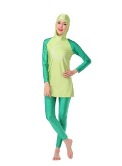 Buy Islamic Long Sleeve Swimwear With Hijab 1062910QQ Green/Yellow in Saudi Arabia