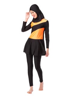 اشتري زي سباحة محتشم بتصميم بسيط مكون من قطعتين مع حجاب طراز 1062915QQ لون أسود/ برتقالي أسود /برتقالي. في السعودية