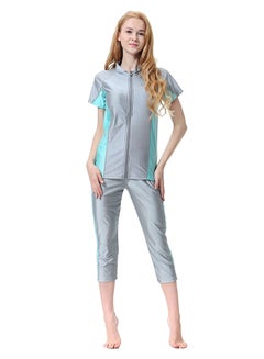 Buy 2-Pieces Padded Patchwork Modest Islamic Swimwear 1062919QQ Grey/Blue in Saudi Arabia