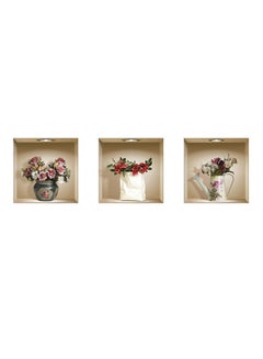 Buy 3-Piece 3D Vase Flowers Removable Wall Sticker Multicolour 87grams in UAE
