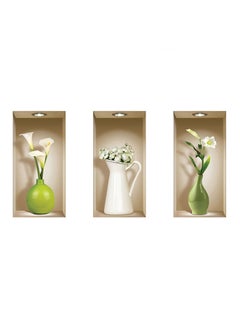 Buy 3-Piece 3D Vase Flowers Removable Wall Sticker Multicolour 78grams in UAE