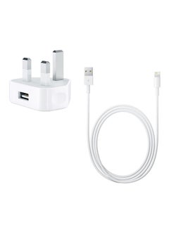 Buy Wall Charger With Lightning To USB Data Sync Charging Cable White in UAE