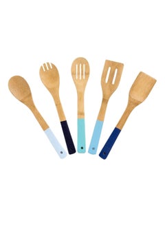 Buy 5-Piece Colourful Bamboo Accessories Set Blue/Beige 12inch in UAE